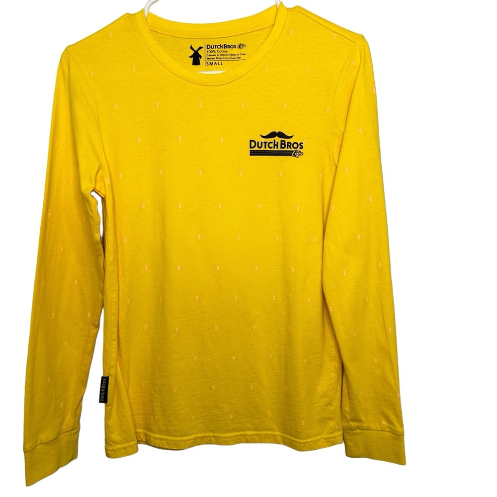 Dutch Bros Yellow Long Sleeve Black Mustache Windmill DB 1992 SMALL+LARGE Thick